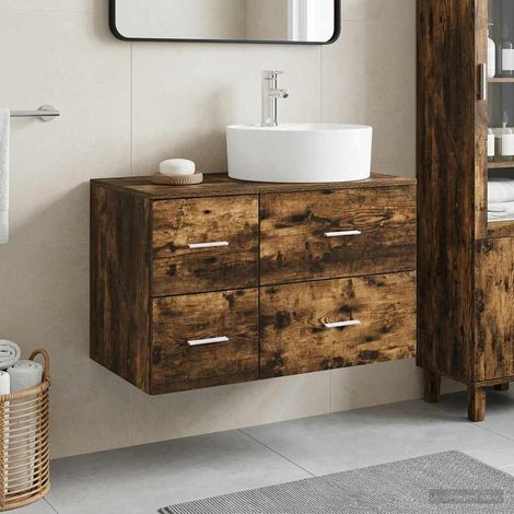 vidaXL Bathroom Furniture Set 2 pcs Smoked Oak Engineered Wood (1/5)