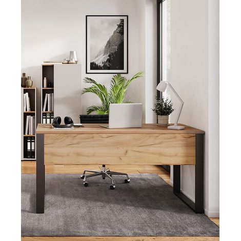 Bureau droit moderne 150 cm chêne/noir Azaro (1/5)