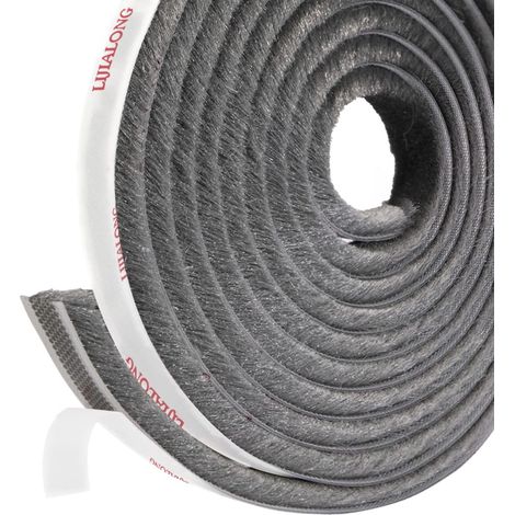 Paraspifferi per finestre, 5 m (L) x 9 mm (P) x 9 mm (A) Guarnizione per porte e finestre, Striscia sigillante autoadesiva con spazzola per porte scorrevoli (Grigio) (1/5)