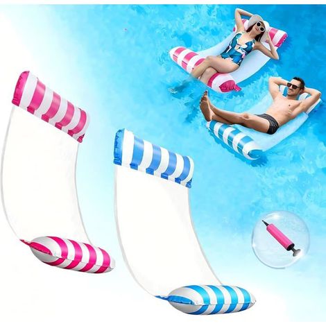2 Pièces Bouee Piscine Adulte,Flottant Hamac Gonflable 4 en 1,Hamac Gonflable Piscine,Hamac à Eau avec Filet et Pompe à Air (1/5)