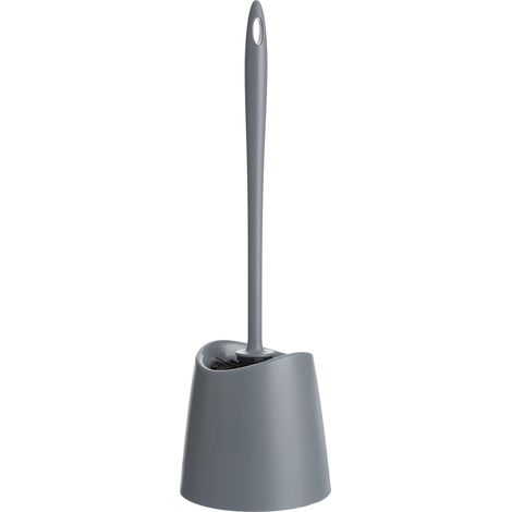 1 - Brosse WC - Support Toilette - Nettoyage Efficace - Poils Rigides et Base Stable - Pour Salle de Bain - Gris - 12x12x38 cm