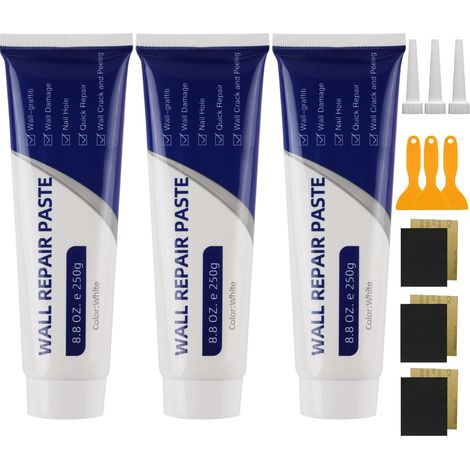 Kit de réparation pour cloisons sèches (3 pièces), kit de réparation pour plâtre avec grattoir, crème de rebouchage pour murs (1/5)