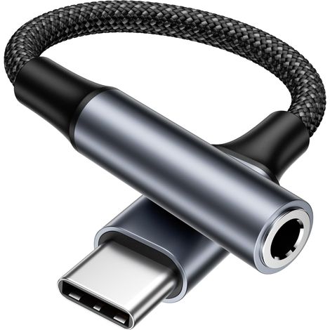 1 Adaptateur USB C vers Jack 3,5 mm Nylon Compatible iPhone Samsung iPad Huawei Xiaomi