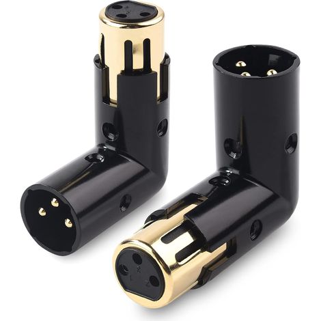2er-Pack XLR-Adapter (Stecker/Buchse) – Schwarzer Stahl – 90° verstellbarer Winkel – Professioneller Audioanschluss – Studio und Bühne (1/5)