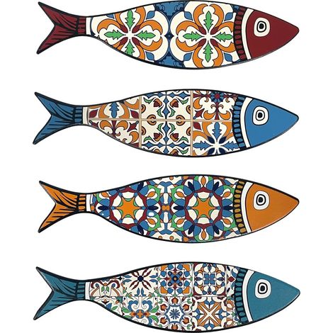 Mehrfarbiger Fisch-Keramik-Untersetzer für Tischdekoration, Set mit 4 Einheiten, maritimer und nautischer Stil