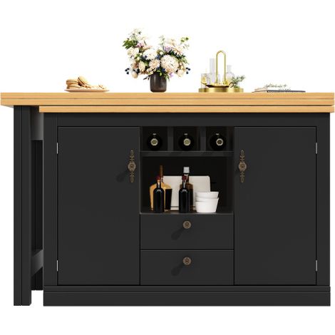 Table de bar extensible haut de gamme avec rotation à 360° et rangement. Longueur réglable de 120 à 180 cm. Idéale pour le salon, la salle à manger et le bureau. Table de bar design extensible noire. (1/5)