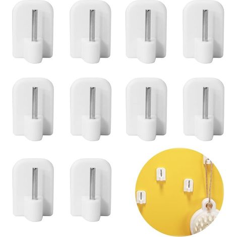 Lot de 10 crochets auto-adhésifs blancs pour tringle à rideau – Fixation sans perçage (1/5)