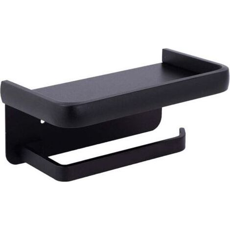 Porte Papier Toilette Mural Support Papier Rouleau Aluminium Derouleur Papier WC avec Étagère de Rangement Noir (1/5)