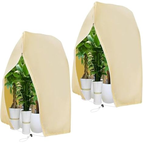 Housse pour plantes 240 x 200 cm, lot de 2 sacs de protection hivernale avec fermeture éclair à cordon, housse antigel pour pot, tissu non tissé 80 g/m² (1/5)