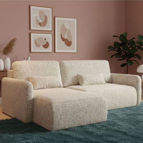Sofá Cama con Chaise Longue Pagno, Almacenaje, Reclinable, Reversible, 207x148 cm Beige (1/5)