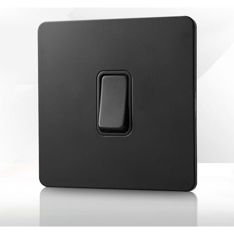 Interruptor de pared simple, placa frontal sin tornillos, bordes redondeados, negro mate, 20 A, 16 AX (1/5)