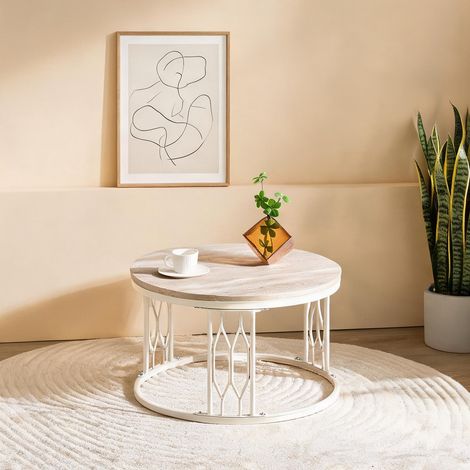 Table basse coloris blanc en mDF métal 70 x 70 x 40,5 cm (1/5)