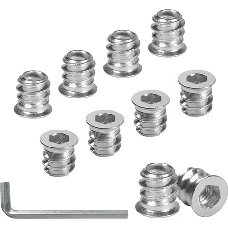 Lot de 10 écrous M5 x 10 - Douilles filetées bois - Insert fileté - Écrou galvanisé - Filetage six pans creux - Meubles bois (1/5)