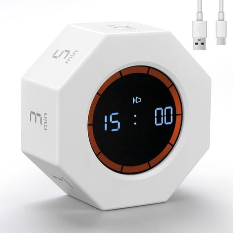 Küchentimer – Küchentimer mit Schwerkraftsensor – Wiederaufladbarer visueller Timer – Automatisch drehbares achteckiges Display – Schwerkraftsensor – Ideal für Klassenzimmer, Küche, Arbeit und Studium