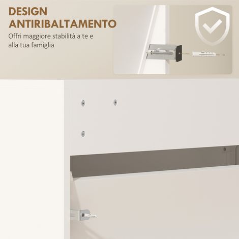 Scarpiera en bois blanc 3 tiroirs basculants pour 9 paires, 65x17x114.5 cm, avec miroir (1/5)