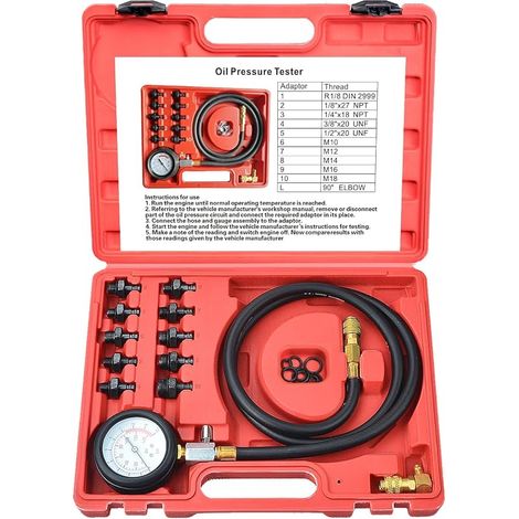 Outil de testeur de Pression d'huile de Carburant Moteur Kit de jauge de Pression d'huile de Cylindre de Moteur Ensemble de Test de Diagnostic d'huile avec adaptateurs (1/5)