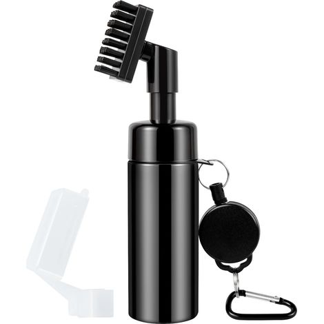 Cepillo para palos de golf con botella rociadora y cordón extensible, cepillo de limpieza con sistema de velcro.