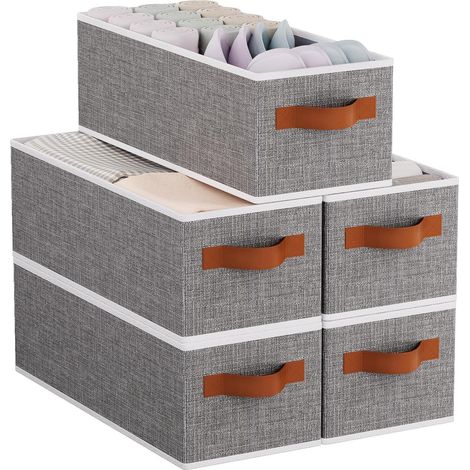 Lot de 5 Petit panier de rangement en tissu,Boîte de rangement pliable avec poignée,Petite boîte de rangement pour organiser des étagères, des placards (Gris,38x15.5x13cm)