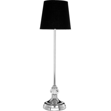 Premier Housewares Desk / Table Lamp for Reading Slim Metal Stand Study Lamp / Lamps for Office with Black Silk Shade / EU Plug Desk Lamps with Silver Finish 20 x 60 x 20