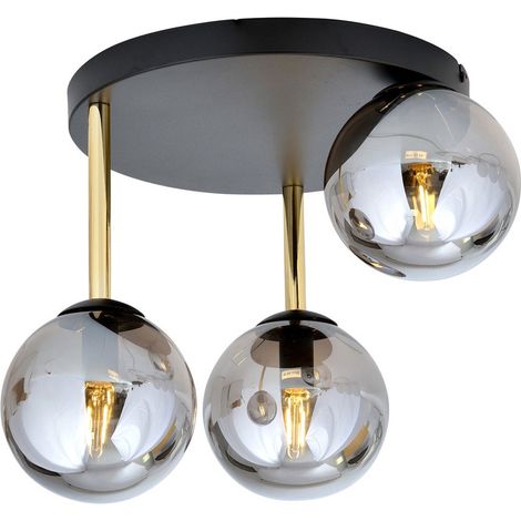 Lampada a Soffitto Dolce, Acciaio verniciato a polvere, Vetro, Nero, Oro, Grigio, 40x32x47 cm