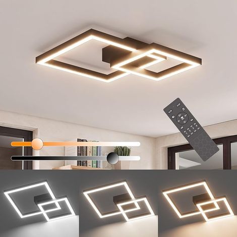 Plafonnier LED Dimmable avec Télécommande 35W Lampe de Plafond en Aluminium, Moderne Design Luminaire Plafonnier pour Salon Chambre Cuisine Couloir, 2400 LM, 3000K-6000K, Noir (1/5)