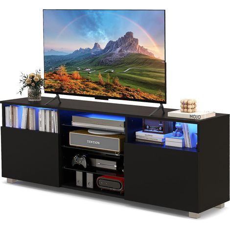 COSTWAY TV Stand Media Console Table Modern Entertainment Center for 65 inch TV Black (1/5)