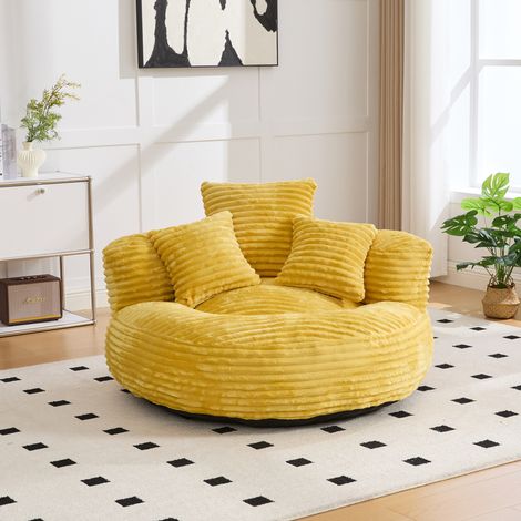 Fauteuil poire en velours côtelé jaune moutarde 108 x 108 x 52 cm à dossier haut (1/5)