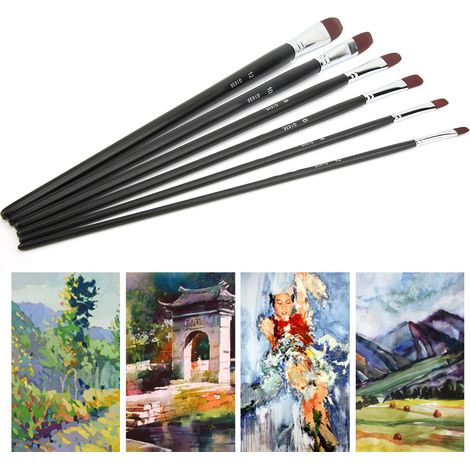 Ensemble de pinceaux en nylon à long manche et forme de languette pour la gouache, l'aquarelle, l'acrylique et la peinture à l'huile (6 pinceaux, type B)