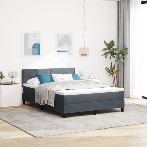 vidaXL Box Spring Bed with Mattress & LED Dark Grey 140x200 cm Velvet (1/5)