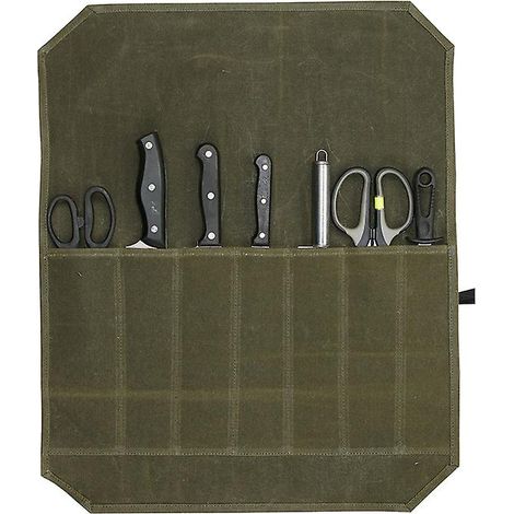 Étui à couteaux en toile cirée vert militaire - Robuste, souple et durable (1/4)