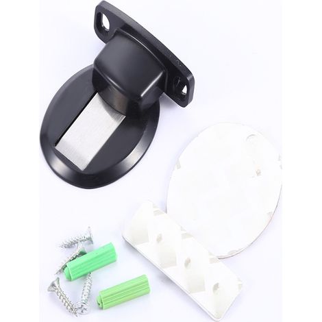 Lot de 2 butées de porte magnétiques Irovami - Alliage de zinc, adhésif 3M, fixation sans perçage, noir, pour porte intérieure (1/4)