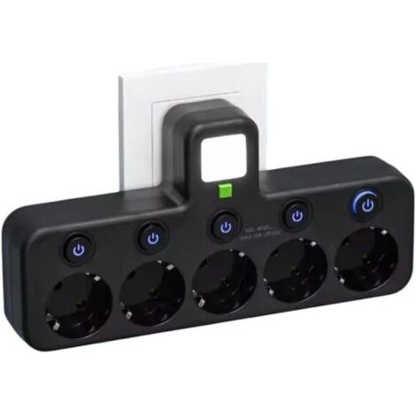 Pair (5 Prises Noir)Multiprise Murale avec 4 Prises EU, 2 Ports USB, 1 Port Type-C, Interrupteurs Individuels
