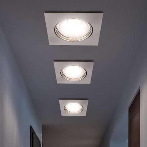 Spot encastrable LED spot de plafond carré plafonnier luminaire de couloir spot encastrable orientable, aluminium nickel mat, 5W 330lm blanc chaud, LxlxP 8x8x10 cm, lot de 3 (1/5)