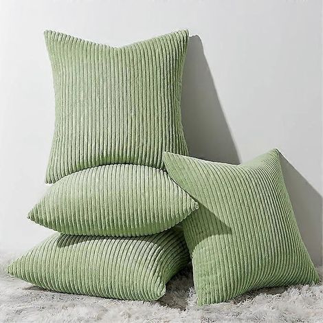 Ensemble de 4 housses de coussin pour canapé, pour salon, décoration intérieure, style moderne et élégant, douces et résistantes, en velours côtelé avec fermeture éclair invisible, vert sauge (1/5)