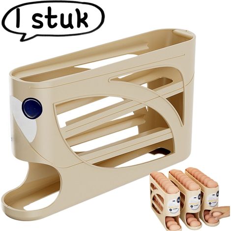 Boîte à œufs avec rouleau à œufs antibactérien aux ions d'argent et rangement à roulettes pour porte latérale du réfrigérateur couleur crème 1 pièce (1/5)