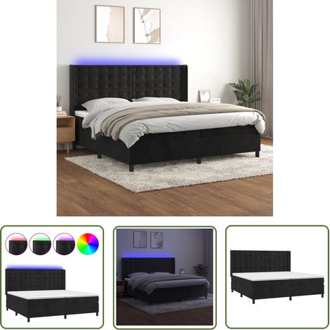 The Living Store Sommier à lattes de lit matelas et LED Noir 200x200 cm Velours - Lit Plateforme - Lit Design - Lit Capitonné - Lit Velours - Lit Avec Rangement (1/5)
