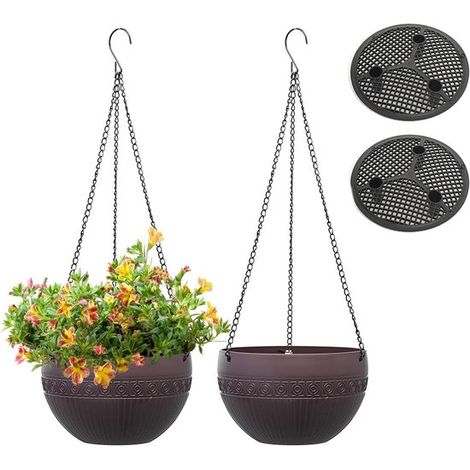 Lot de 2 suspensions pour plantes à arrosage automatique, pour l'intérieur et l'extérieur, avec chaînes en acier inoxydable marron (1/5)