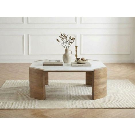 BOBOCHIC - Table basse carrée 85 cm TORVI plateau marbre et pieds bois massif d'acacia (1/5)