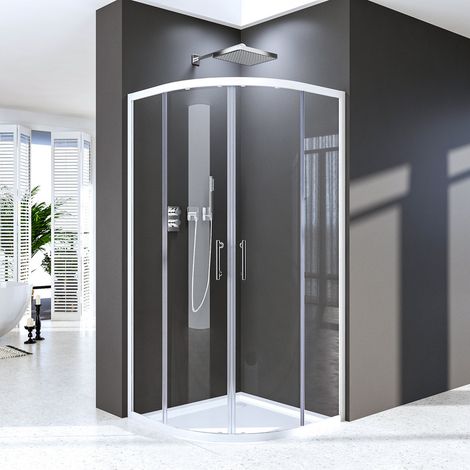 WDWRITTI Duschkabine Weiß 90x90cm viertelkreis Schiebetür, Duschkabine Rund 90x90cm Duschabtrennung Runddusche mit 6mm ESG Sicherheitsglas Glas Duschwand Höhe: 185cm