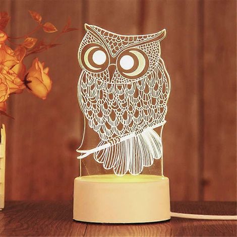 Miniatur-3D-Nachtlicht, LED-Lampe zum Einstecken fürs Kinderzimmer, Geschenk für Mädchen, Mondlampe, Tischlampe, Eule (1/5)