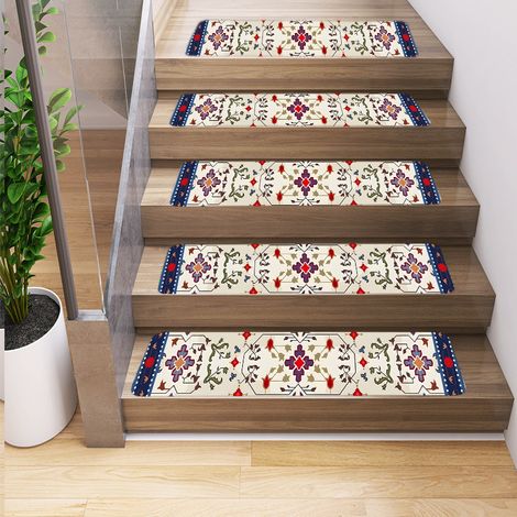 Lot de 5 tapis d'escalier antidérapants, tapis de sol, tapis d'escalier, tapis d'escalier d'intérieur, tapis d'escalier de bord,76 x 20 cm (1/5)