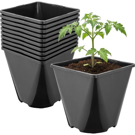 Garronda Pflanztopf Kunststoff 14 x 14 x 14 cm (2L) 10er Set eckig abgerundet mit Drainagelöchern Blumentopf robust für Garten Gewächshaus Balkon Innen Außenbereich Schwarz GD-0200