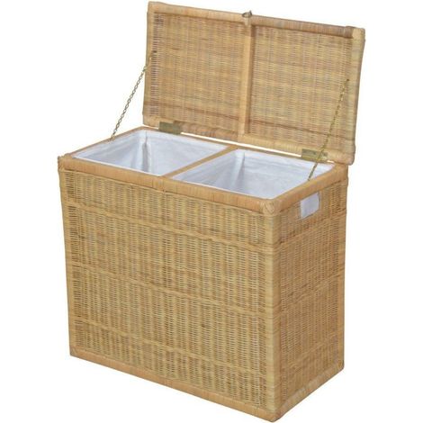 Cesto para la ropa sucia de ratán beige con dos contenedores de almacenamiento DEC05040
