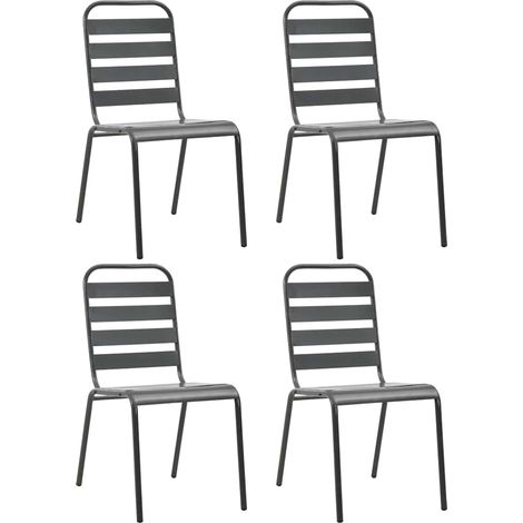 Sillas de jardín 4 uds diseño de listones acero gris oscuro vidaXL (1/5)