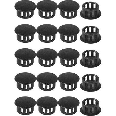 Tapones de plástico para tubos y postes de valla, de clip, de encaje a presión - 20 mm, negros, paquete de 20 unidades.