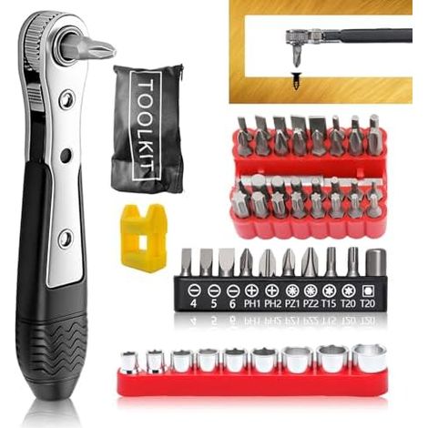 Coffret Cliquet 1/4 Tournevis a Magnétique Mini Set avec 42 Embouts et 9 Douilles Kit Caisse Outil Idéal pour les Petits Outils, L'automobile, le Vélo, la Maison Bricolage - (1/5)