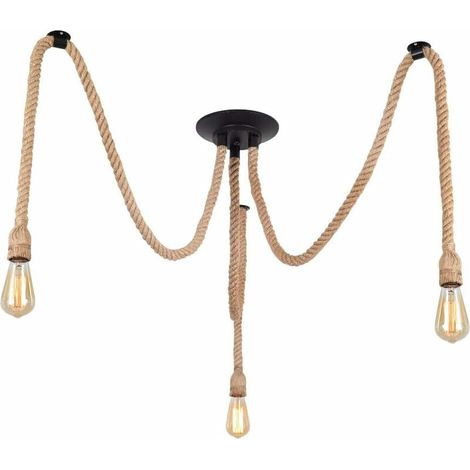 royaluxe - Suspension Luminaire Vintage,Suspension Industriel 3 douilles E27,Réglable Lustre avec corde de chanvre pour Salle à Manger,Salon,Chambre Café Bar(sans ampoules) (1/5)