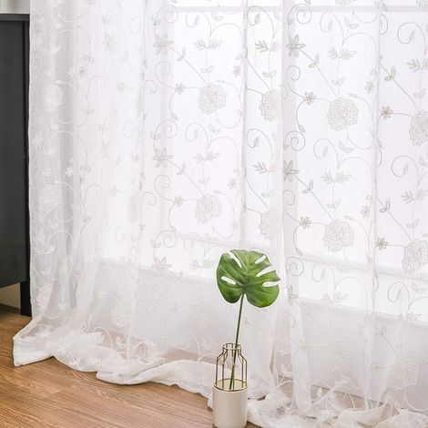 Tende trasparenti in voile con ricamo floreale grigio 175x140 cm (1/5)