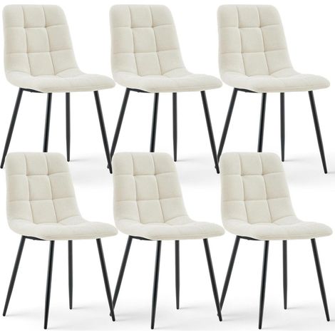 Esszimmerstühle 6er Set Chenille Beige, Gepolstert, Metallbeine (1/5)