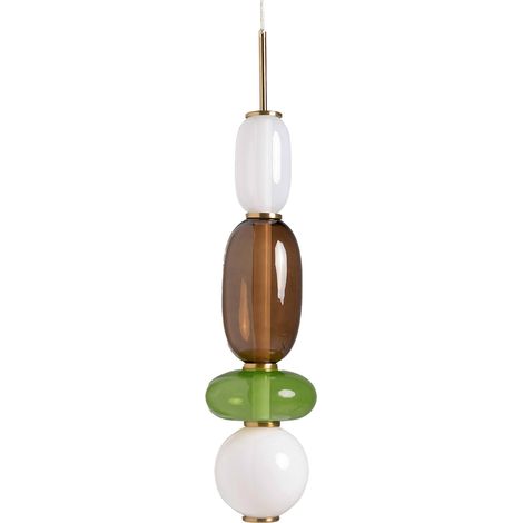 Suspension ronde en verre style art déco - multicolore et blanc (1/5)